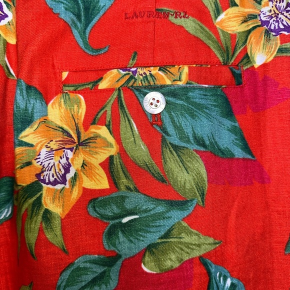 VINTAGE 100% linen Lauren Ralph Lauren Floral Red Women's Shorts - Picture 8 of 13
